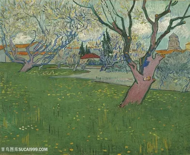 梵高树木房子油画图片 梵高树木房子油画图片