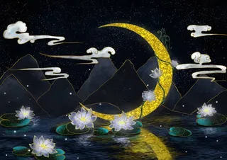 国潮鎏金复古烫金国风孔雀仙鹤装饰画素材PSD