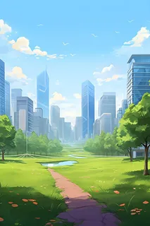 城市风光建筑草地背景