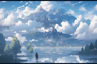 写实风格大场面风景湖泊高山森林插画