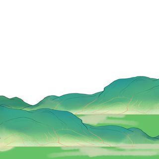 中国风国潮山水插画祥云中式手绘烫金线条元素png装饰背景PSD素材