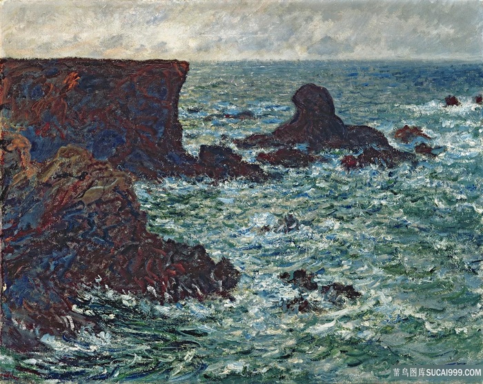 科顿港的岩石海景油画