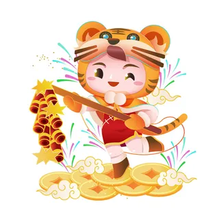 手绘2022虎年新年春节卡通老虎形象IP插画元素AI设计素材图案