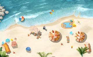 夏日海滩海边浪花海鸥背景