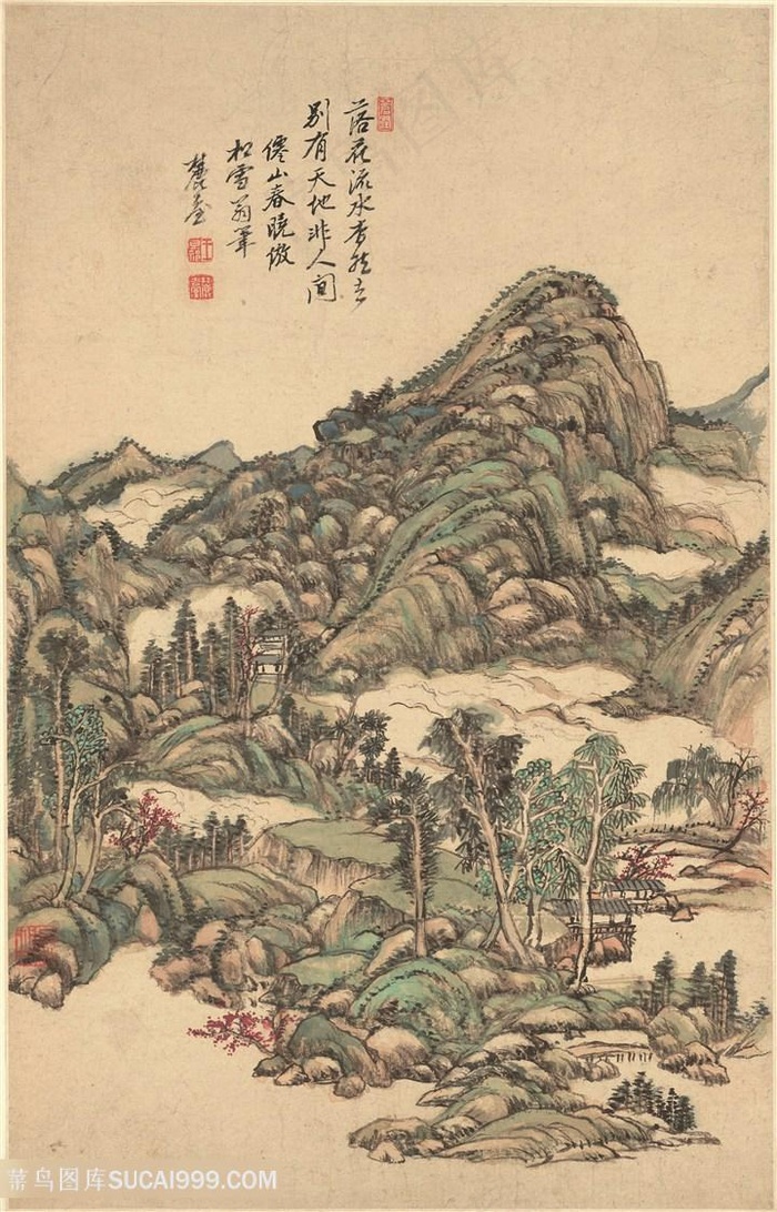 清代王原祁山水图册云山春晓国画图片