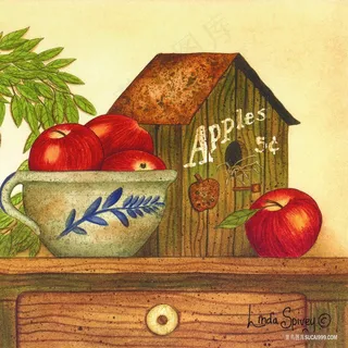 木屋苹果柜子油画