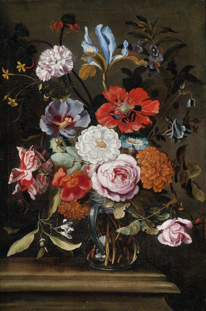 欧式玻璃花瓶花卉油画图片
