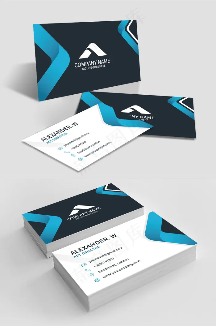 商务黑色创意名片模板设计eps,ai矢量模版下载