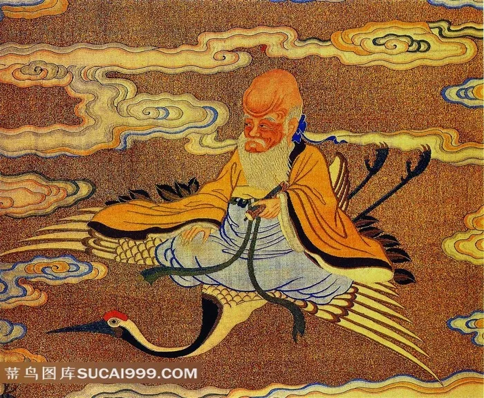 寿星驾鹤刺绣图案