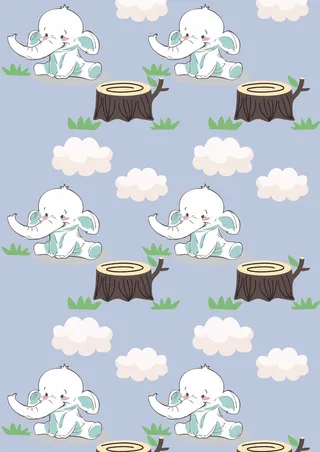 小象云朵树桩卡通