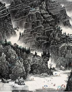 白雪石唯美山脉唯美水墨装饰画