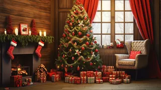 圣诞节室内装饰圣诞树礼物摄影图