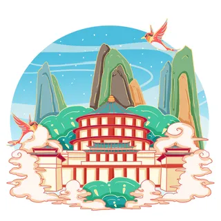 国潮风旅游建筑城市地标景区北京上海插图插画元素素材设计模板 国潮风旅游建筑城市地标景区北京上海插图插画元素素材设计模板