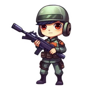 士兵军人拿着枪卡通免抠