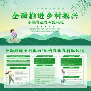 绿色清新全面推进乡村振兴展板