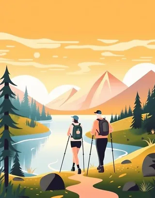 徒步旅行出游风景清新背景