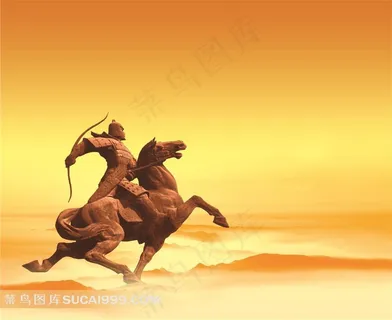 骑马勇士雕塑将军射箭图片