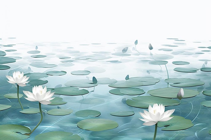 唯美荷花蓝色淡雅简约背景(1344x896)