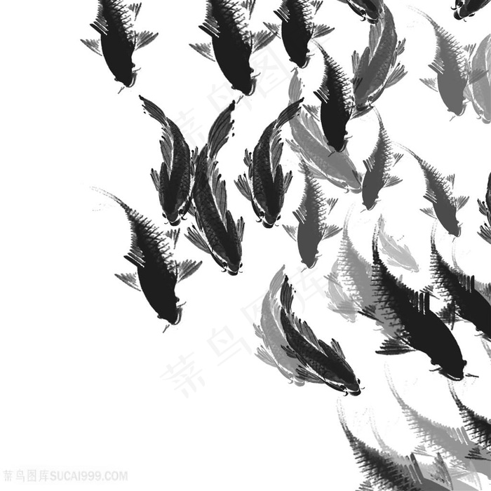 千鱼千鲟水墨画