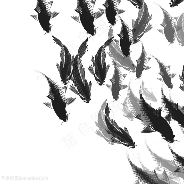 千鱼千鲟水墨画