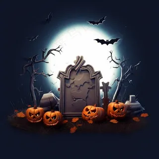 万圣节南瓜灯坟墓墓地蝙蝠恐怖黑暗插画素材背景