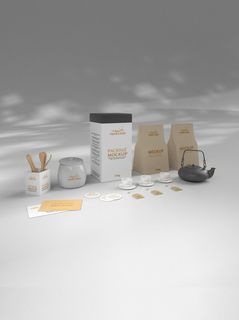 高端品牌茶叶包装盒纸袋智能贴图样机产品效果图展示PSD素材模板
