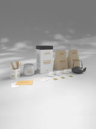 高端品牌茶叶包装盒纸袋智能贴图样机产品效果图展示PSD素材模板