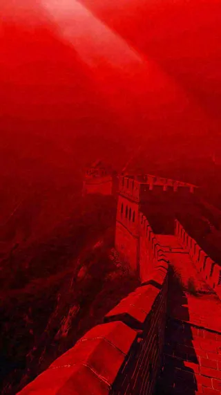 雄伟长城大气红色灯光