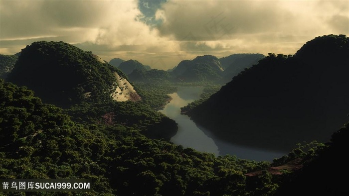 青山碧水唯美风景画壁纸
