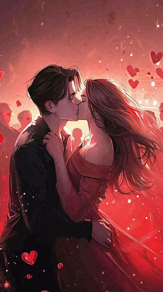 情人节情侣爱情红色爱心玫瑰，亲吻520心形