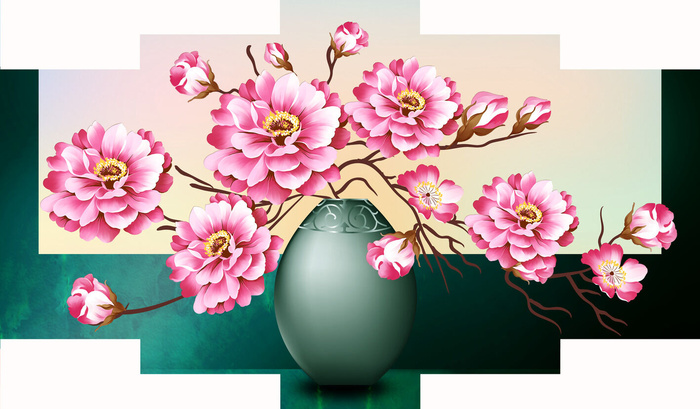 五联花瓶花卉装饰画psd模版下载