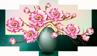 五联花瓶花卉装饰画