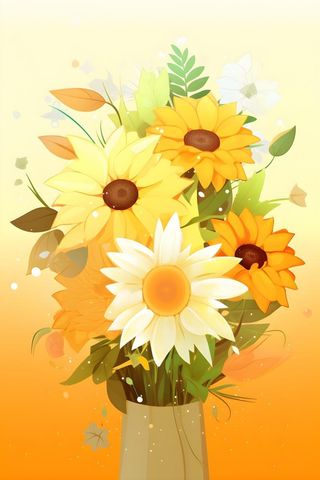 黄色渐变清新鲜花背景