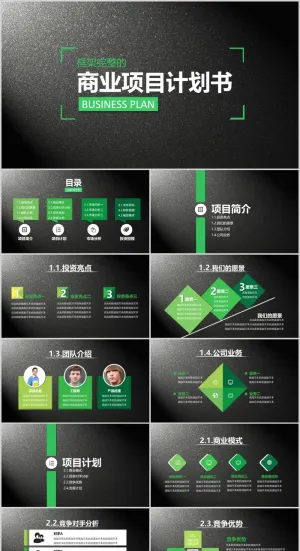 商业项目计划书PPT模板预览图