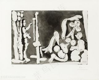 毕加索素描人物风景画插画