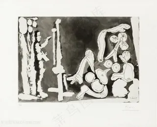 毕加索素描人物风景画插画