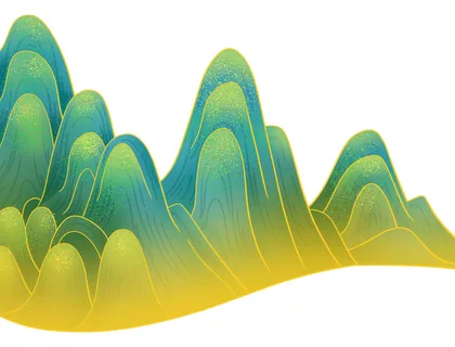 中国风国潮山水插画祥云中式手绘烫金线条元素png装饰背景PSD素材