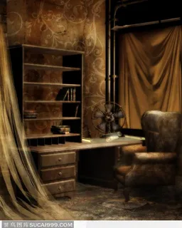 老旧的废弃书房中书桌与沙发