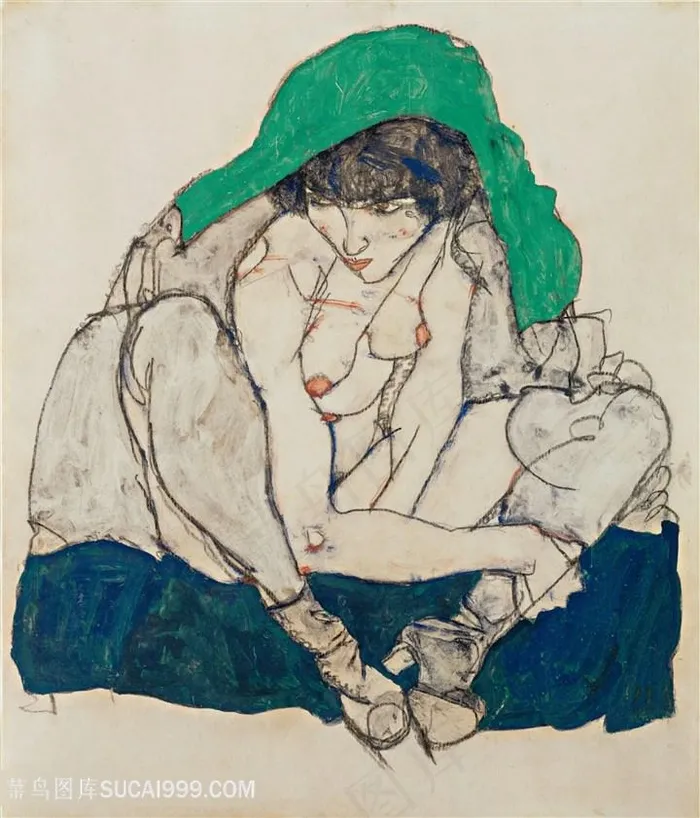 高清席勒手绘裸体女性装饰画