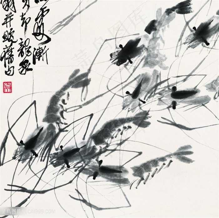 齐白石虾国画图片素材