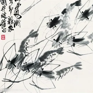 齐白石虾国画图片素材