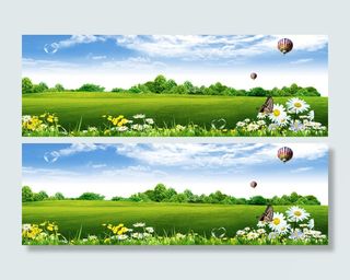 草地花朵蝴蝶风景PSD素材