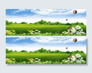 草地花朵蝴蝶风景PSD素材