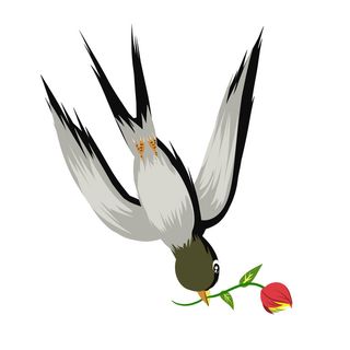 水彩手绘春季春天柳树柳条枝条小鸟小燕子元素PSD设计素材PNG图片