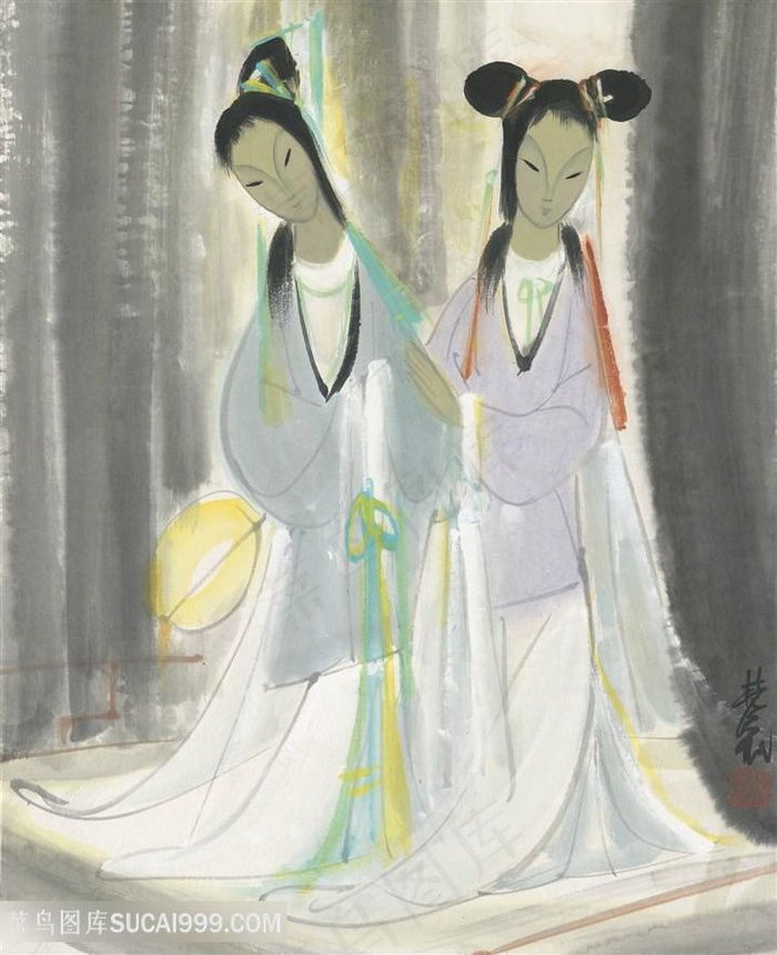 林风眠手绘美女艺术画