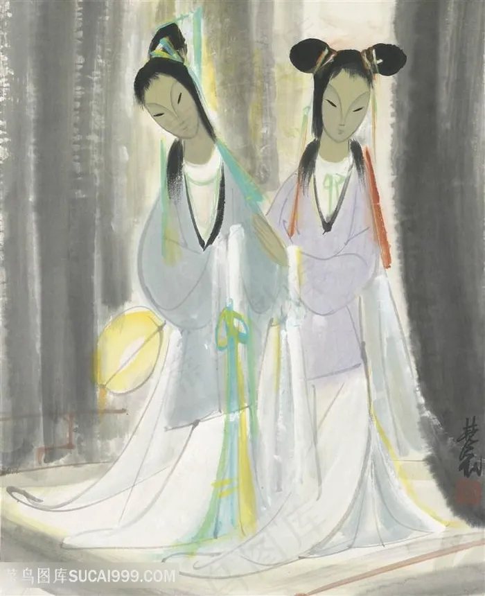 林风眠手绘美女艺术画