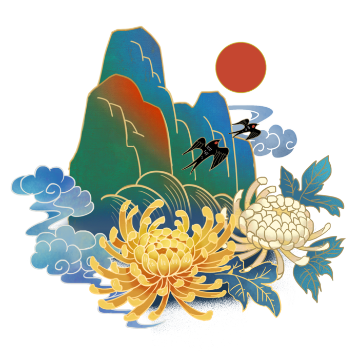 国潮仙鹤插画免扣素材设计素材