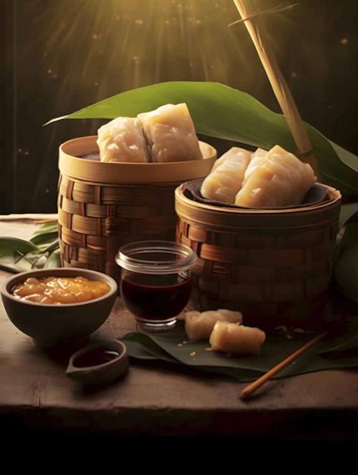 笼屉糕点饭团食物实物场景背景