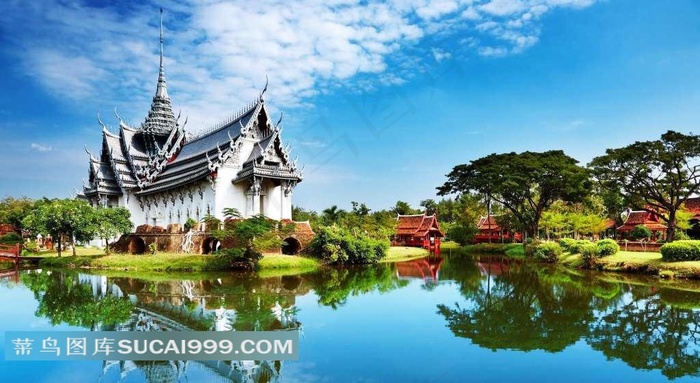 亚洲公园世外桃源湖寺庙美景