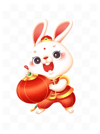 兔年形象卡通兔子抱灯笼新年生肖春节迎新春